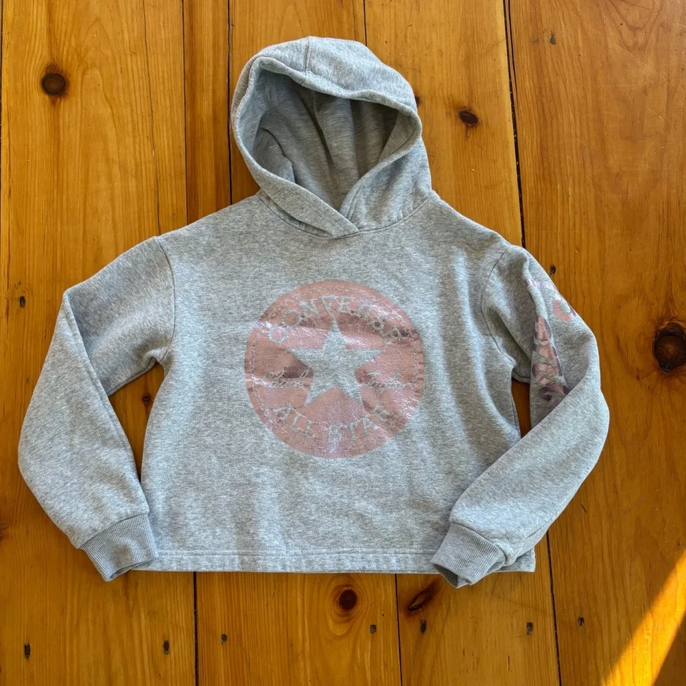 Converse Cropped Hoodie Gray Pink Logo Youth M (10-12)
